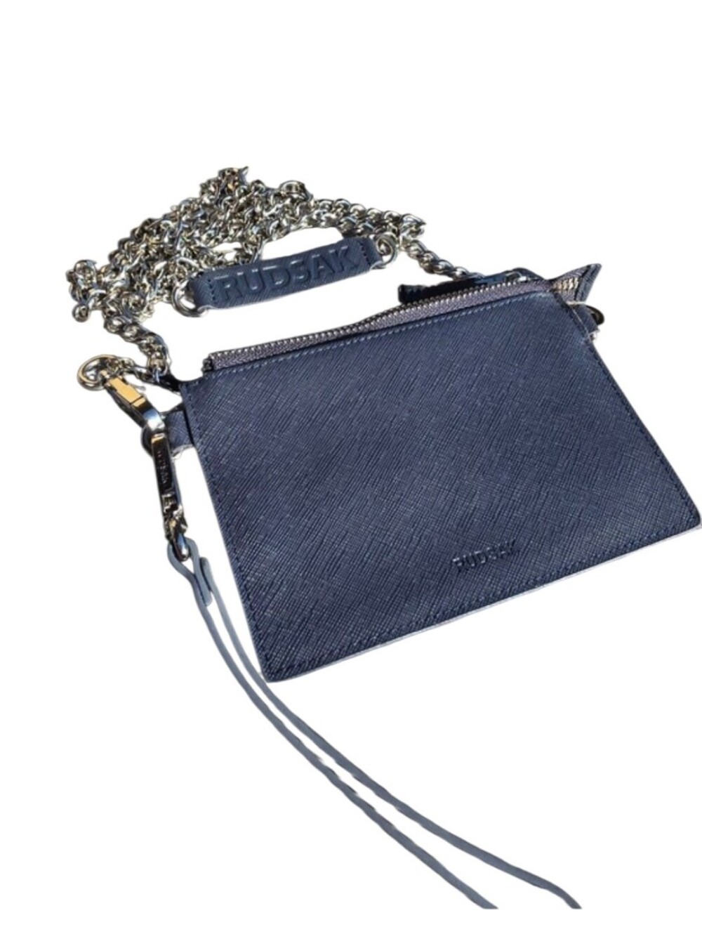 RUDSAK Navy Leather Chain Wristlet Pouch